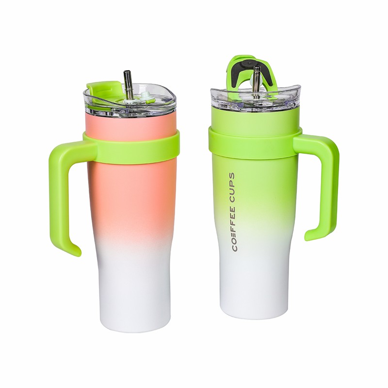 Vaso con pajita de acero inoxidable de gran capacidad con aislamiento en frío degradado de 40oz y 1200ml para enviar pegatinas bonitas de dibujos animados