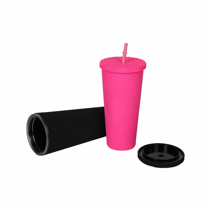 Vaso de agua mate de escritorio con capacidad grande de 600 ml, de doble capa, con pajita para café moderno en polvo estilo Barbie